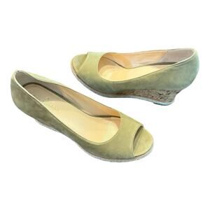 Cole Haan Women’s olive nubuck leather wedge heel, cork, jute, Size 10.5